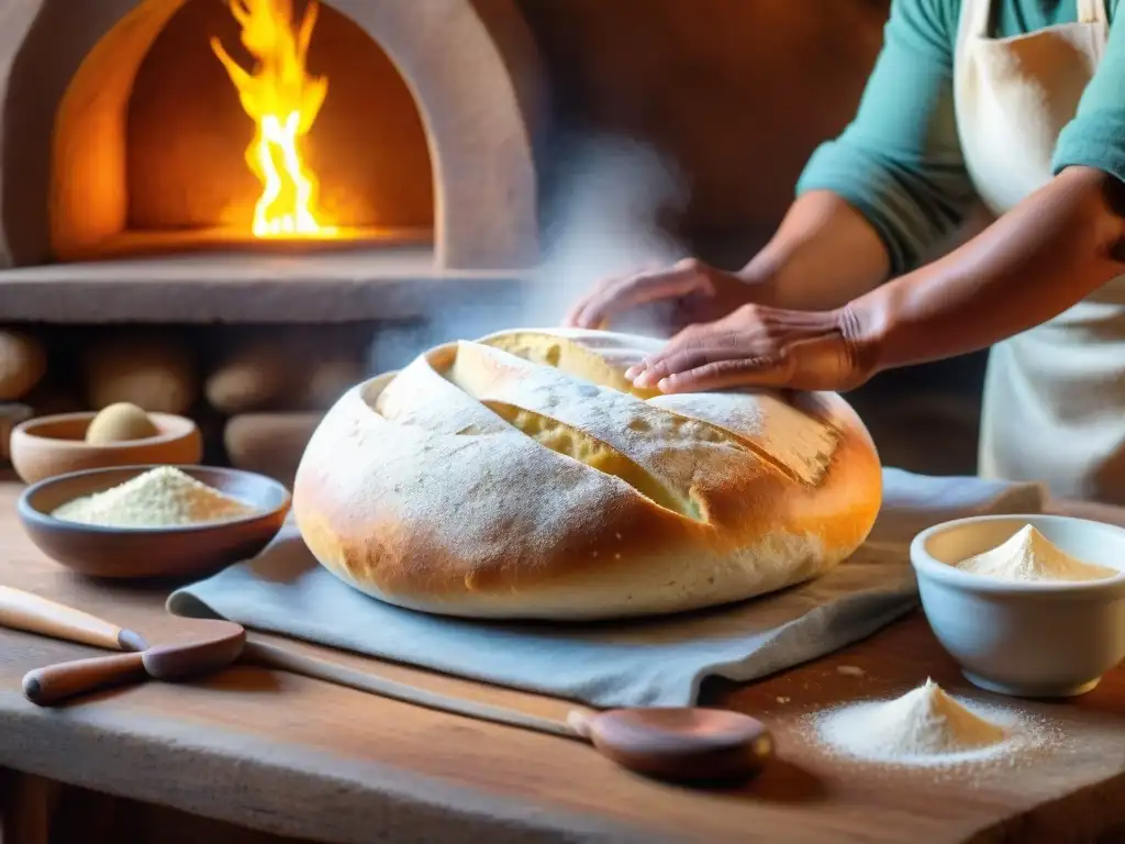 Elaboración de pan andino: artesanía ancestral en una panadería rústica