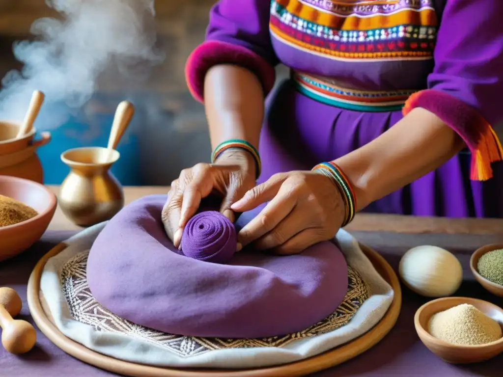 Elaboración de pan andino con técnicas ancestrales por una mujer Quechua