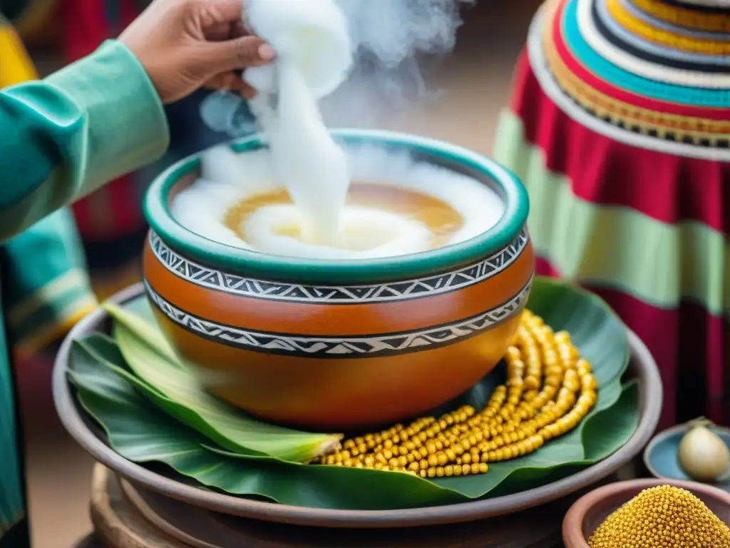 Elaboración tradicional de Chicha de Jora: fermentación en vasija cerámica con espuma burbujeante