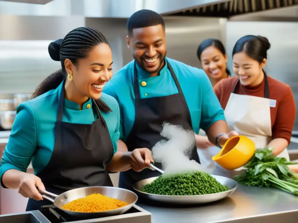 Un emocionante taller de cocina inclusiva con jóvenes de Gastronomía peruana, colores vibrantes y sonrisas genuinas