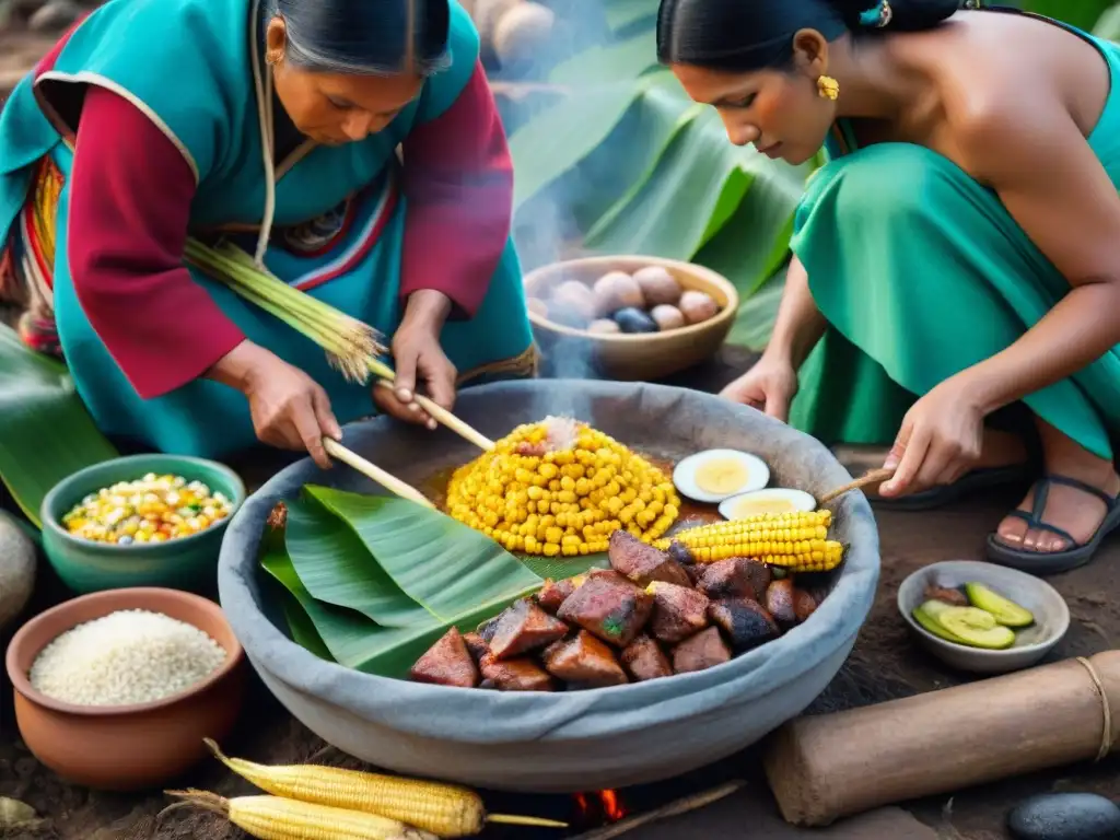 Preparación de Pachamanca: Tradición y Unidad en Perú Una emotiva escena de preparación tradicional de Pachamanca peruana en familia