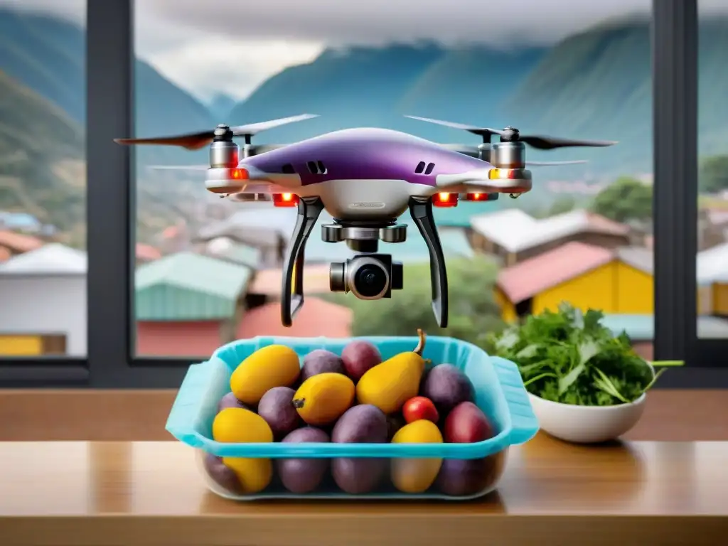 Entrega de ingredientes autóctonos con drones: Drone lleva ingredientes peruanos a chefs entusiastas en restaurante tradicional