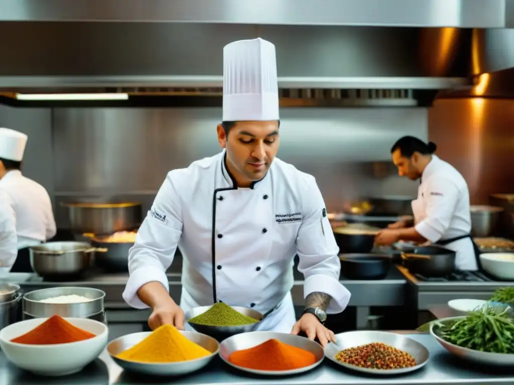 Chef Gastón Acurio lidera un equipo apasionado en su vibrante cocina, creando un plato peruano icónico