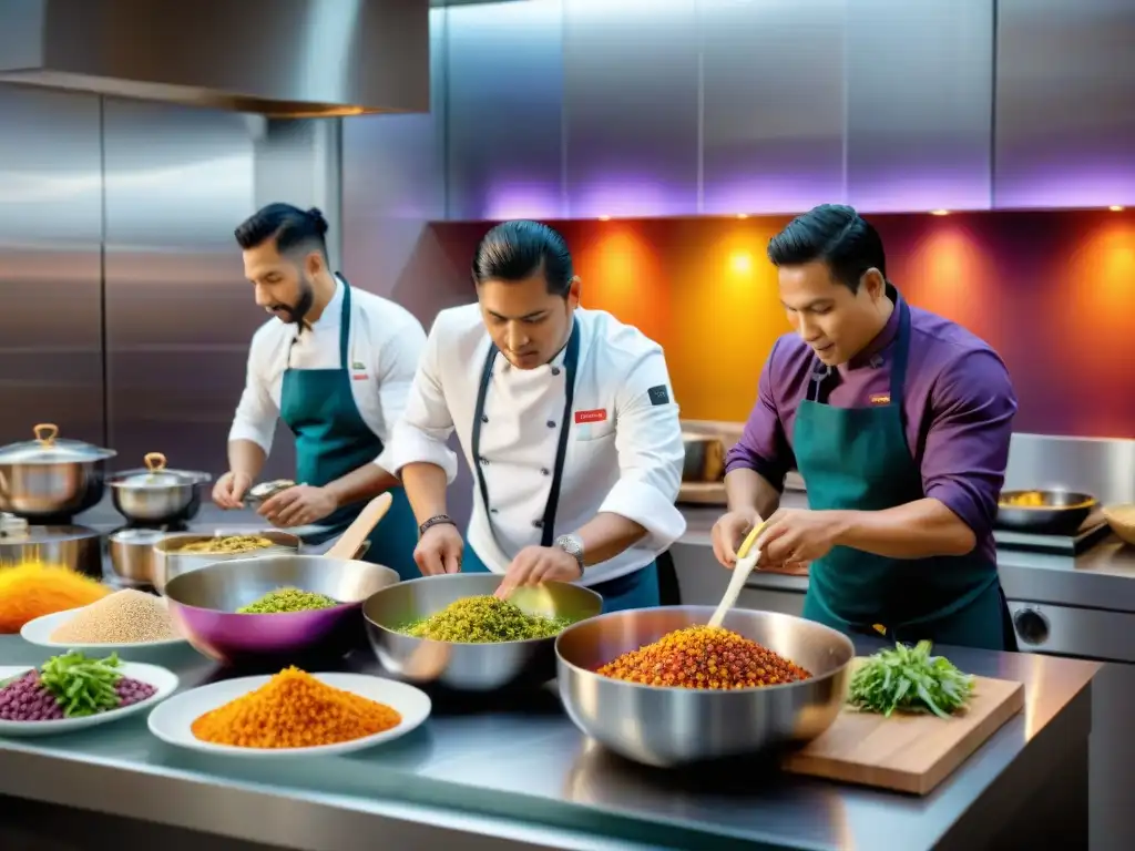 Un equipo diverso de chefs peruanos prepara platos tradicionales con un toque moderno