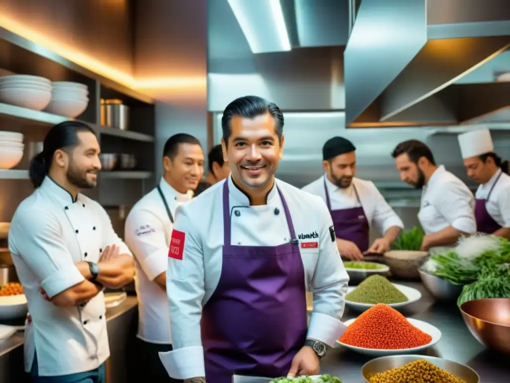 Chef Gastón Acurio lidera equipo preparando platos peruanos con toque moderno