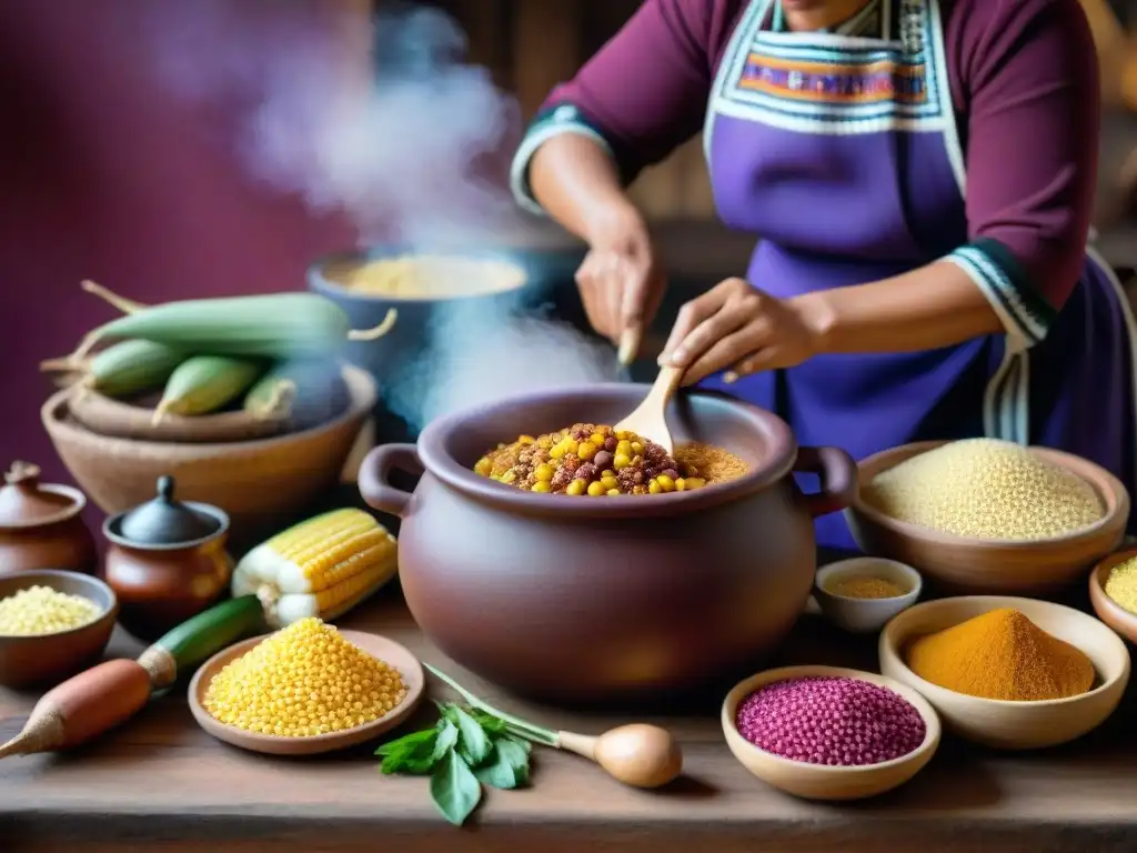 Escena de cocina peruana tradicional con fermentación de alimentos en Perú