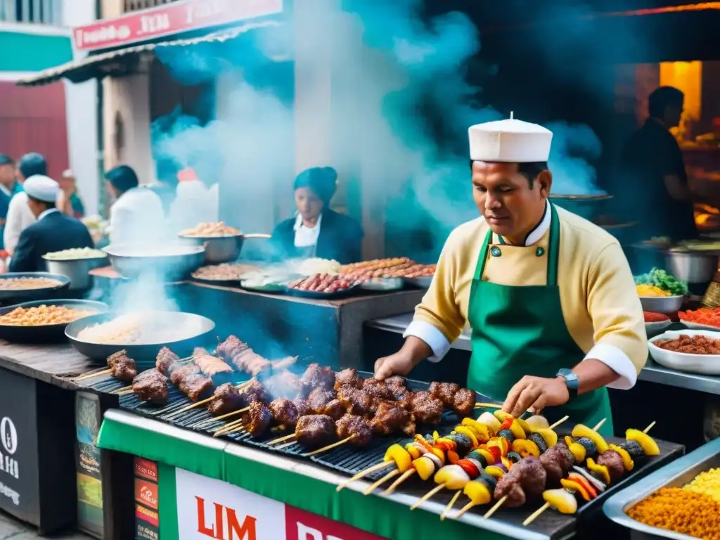 Escena vibrante en Lima: anticuchos humeantes en el festival, sabores autóctonos