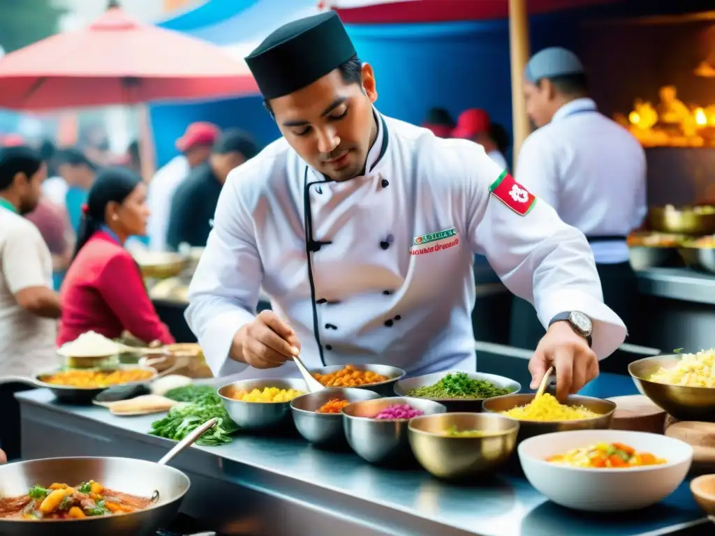 Escena vibrante de festival con Gastronomía peruana festivales internacionales