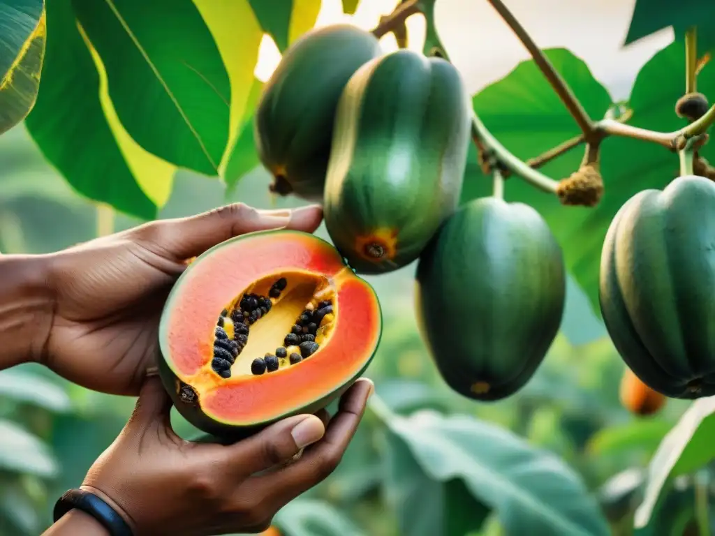 Escena vibrante en un huerto de papayas en Arequipa, Perú