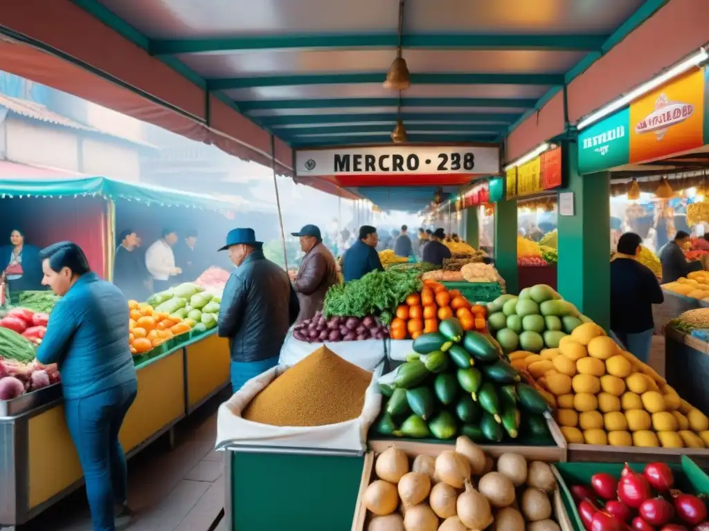 Escena vibrante en Mercado 28, Miraflores: colorida gastronomía peruana y murales culturales