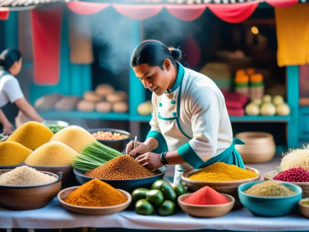 Escena vibrante de mercado peruano tradicional