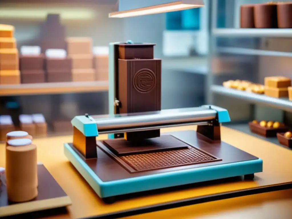 Escultura de cacao en impresora 3D de chocolate peruano innovador, envuelta en tradición y tecnología