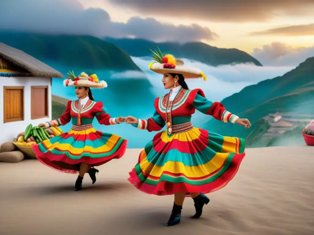 Espectáculos de danza inspirados en Perú: Baile tradicional peruano en mercado colorido