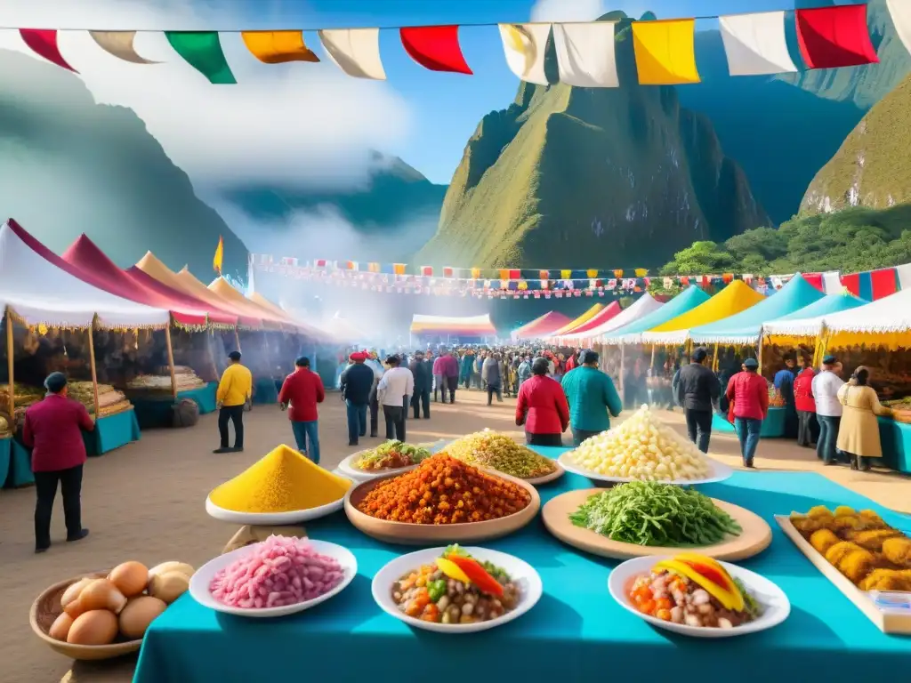 Éxito de la gastronomía peruana en feria de comida con platos tradicionales y ambiente festivo