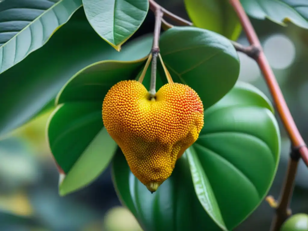 Deléitate con la exótica Chirimoya fruta del Perú, capturada en su esplendor verde en un exuberante huerto