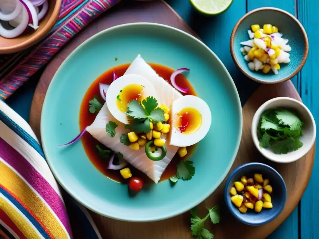 Una experiencia gastronómica premium en Lima: ceviche peruano exquisitamente presentado con ingredientes frescos y vibrantes colores locales