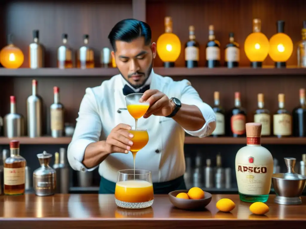 Un experto bartender prepara una algarrobina en Lima