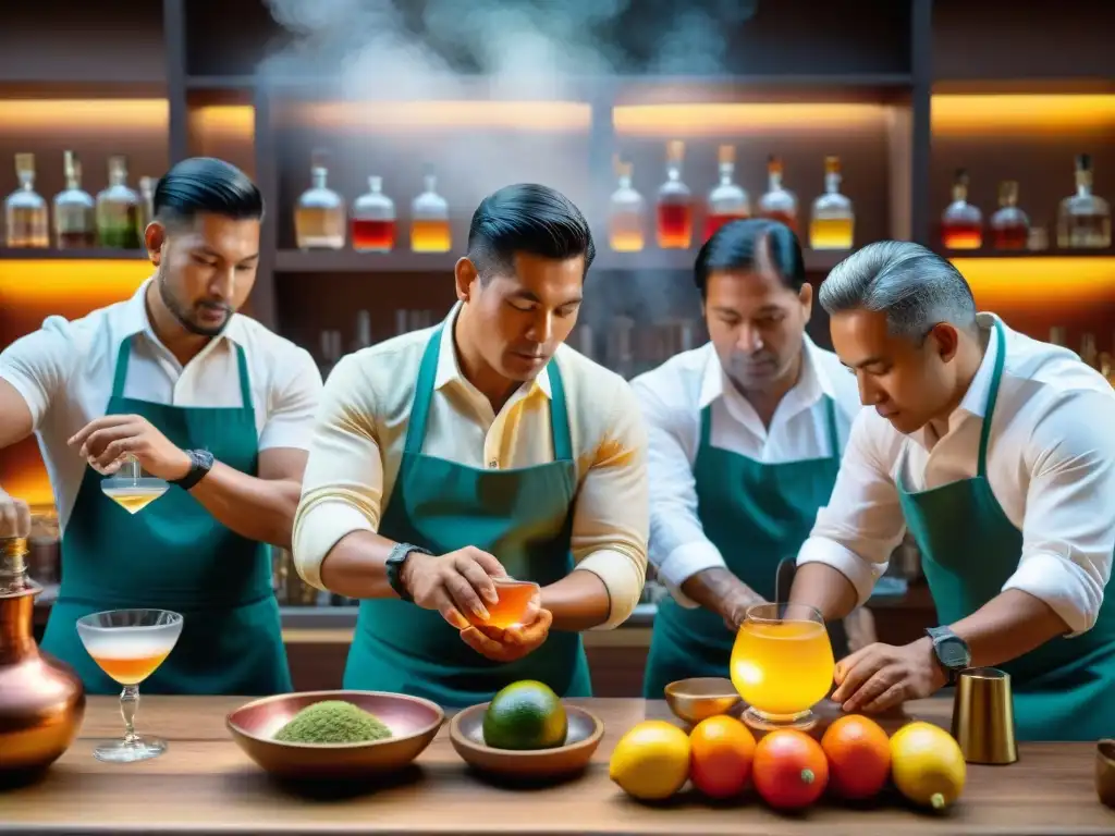 Expertos en mixología peruana preparando cócteles en un taller