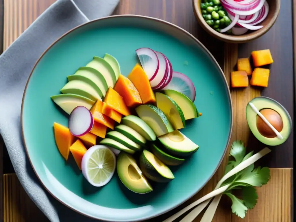 Una explosión de colores en un ceviche peruano, resaltando la 'Importancia colores platos peruanos'