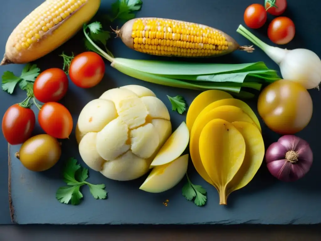 Una explosión de colores frescos y vibrantes en ingredientes para Ajiaco de Olluco