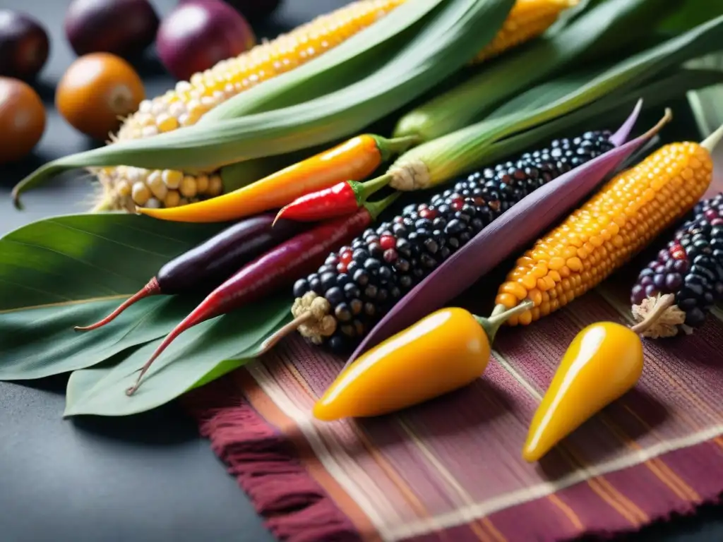 Una explosión de ingredientes naturales de la cocina peruana sobre textil tradicional