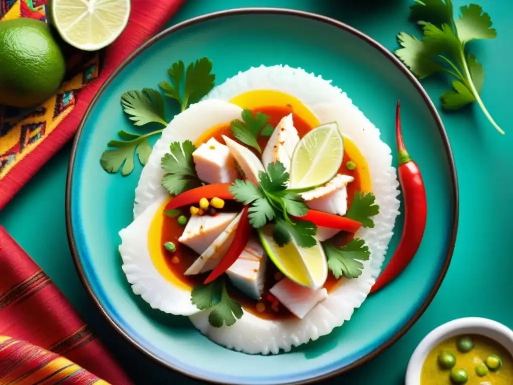 Una explosión de sabores y colores en un ceviche peruano, reflejando la influencia gastronomía peruana cocina global