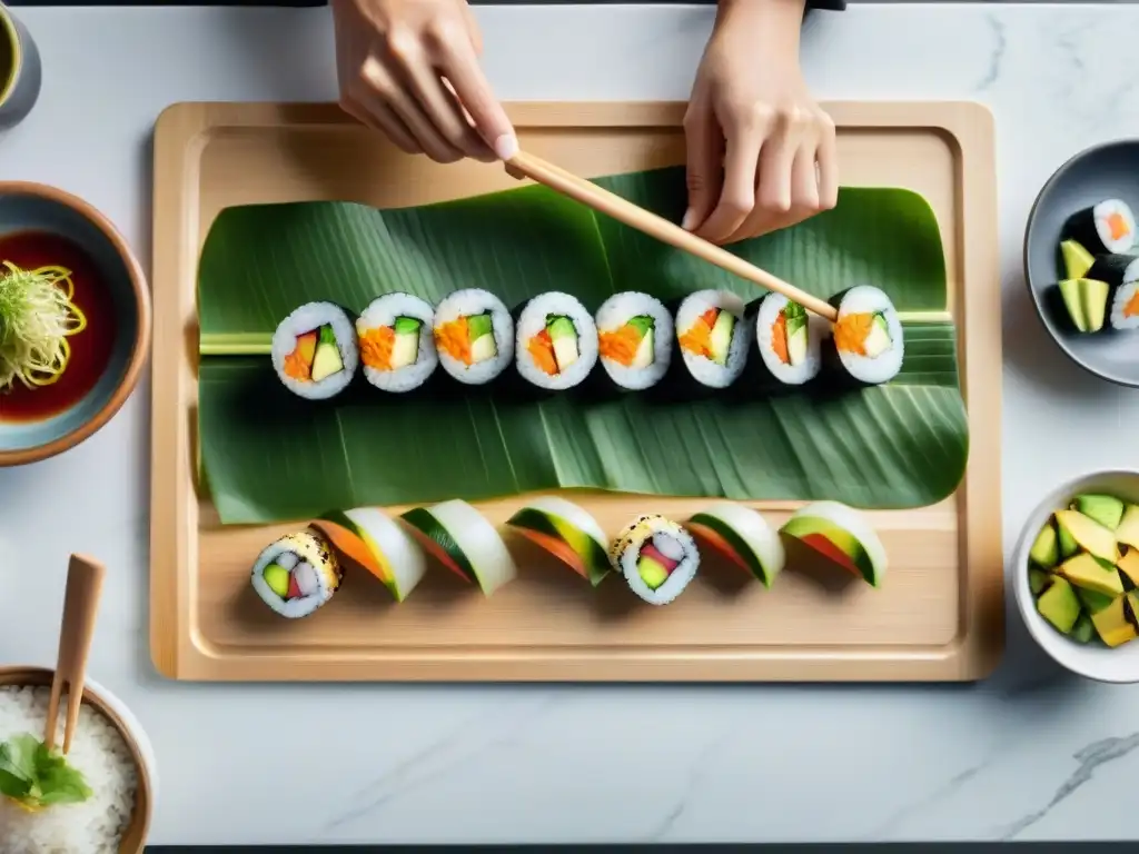 Exquisita fusión peruano-japonesa: chef experto elaborando sushi en cocina moderna con talleres de cocina fusión peruano-japonesa