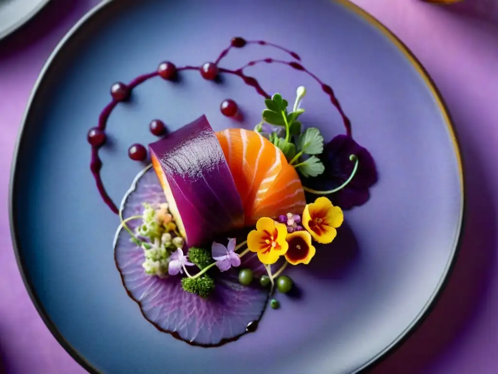 Exquisita fusión peruano-japonesa de cocina Nikkei: sashimi sobre puré de papas moradas