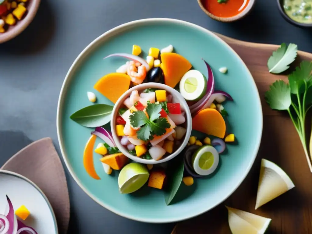 Una exquisita muestra de ceviches peruanos en platos artesanales, ¡descubre las clases de cocina ceviche en Perú!