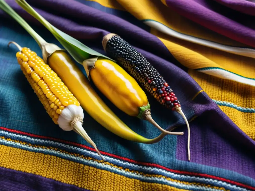 Una exquisita muestra de ingredientes peruanos en un telar andino, resaltando la riqueza culinaria de Perú