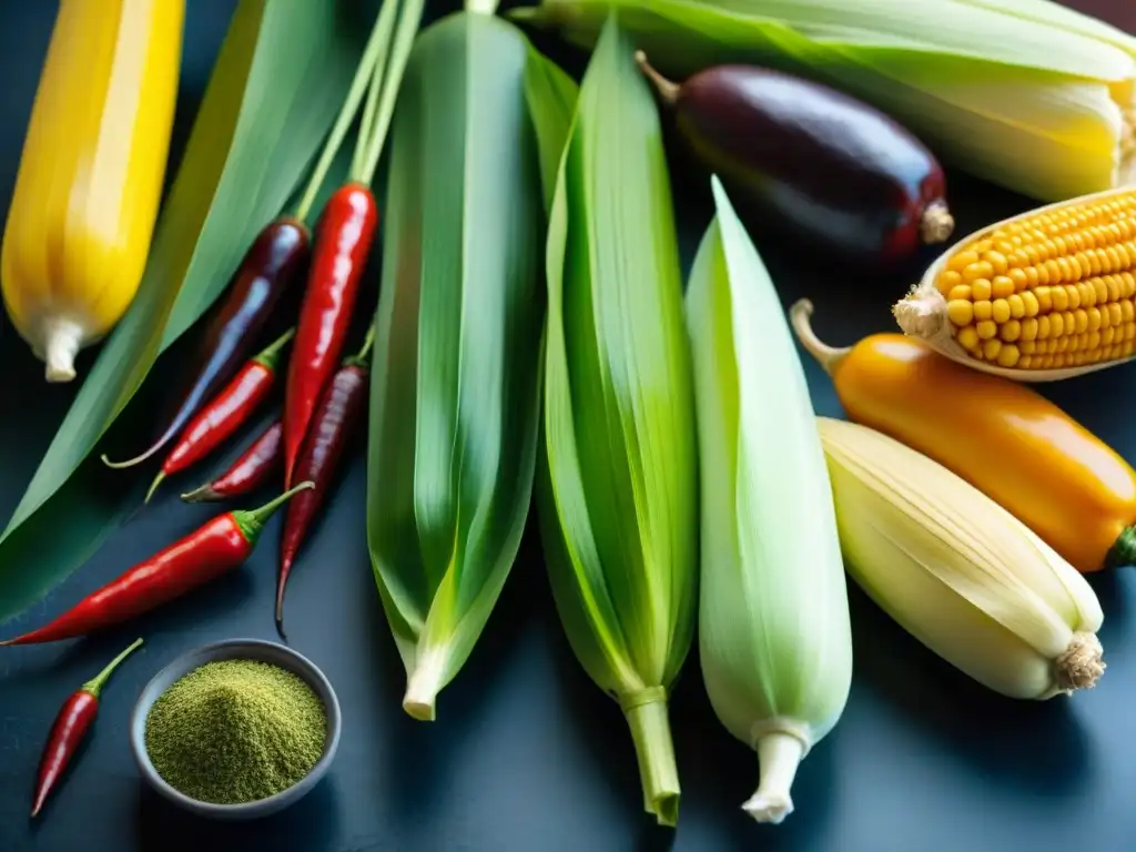 Una exquisita muestra de ingredientes peruanos para tamales resaltando la riqueza y diversidad de sabores