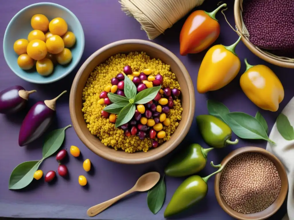 Una exquisita muestra de ingredientes peruanos autóctonos en una mesa rústica