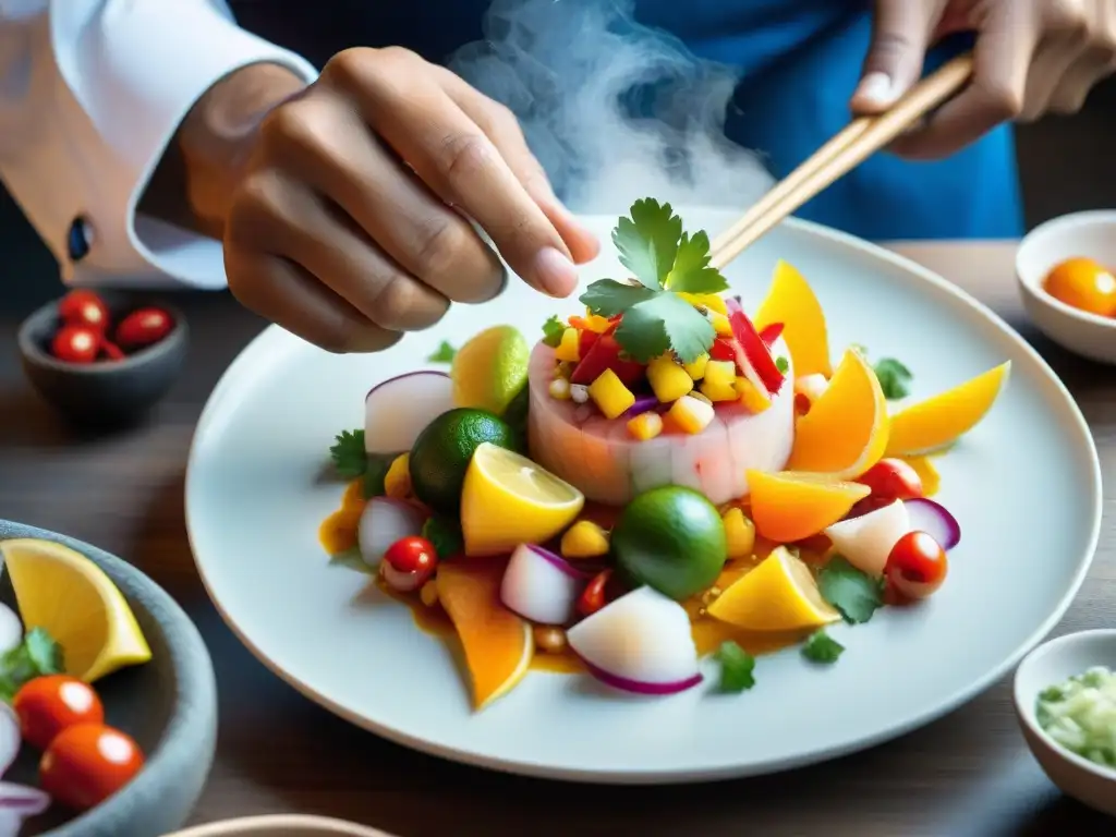 Exquisita preparación de ceviche por chef peruano: Fusiones marinas cocina peruana contemporánea