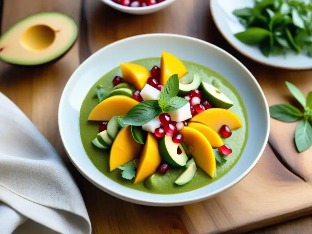 Una exquisita presentación de ceviches de mango en una mesa rústica