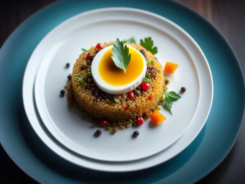 Un exquisito plato de quinua gourmet de Perú en elegante presentación