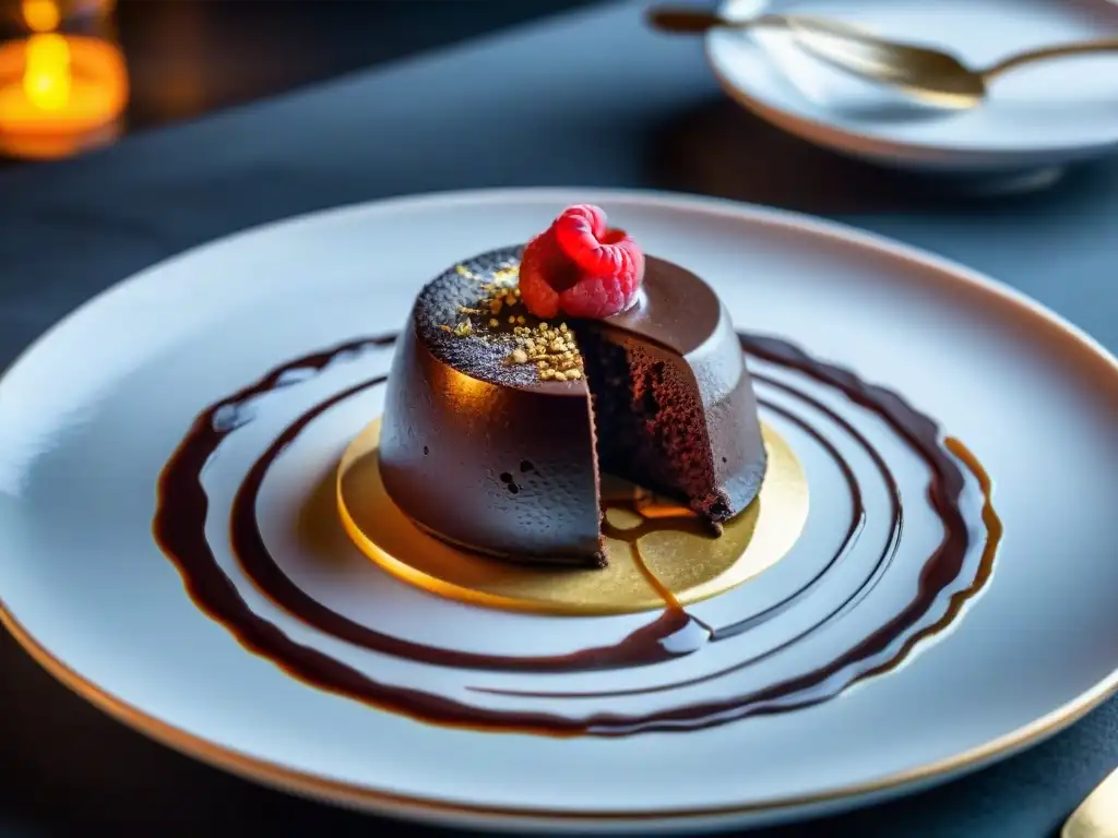 Un exquisito postre de lava de chocolate en un elegante restaurante de Lima