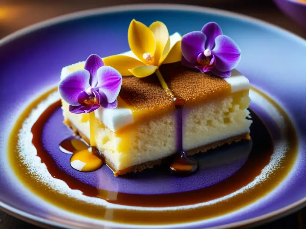 Fotografía de un exquisito Suspiro a la Limeña, postre peruano tradicional, con textura cremosa y capa caramelizada