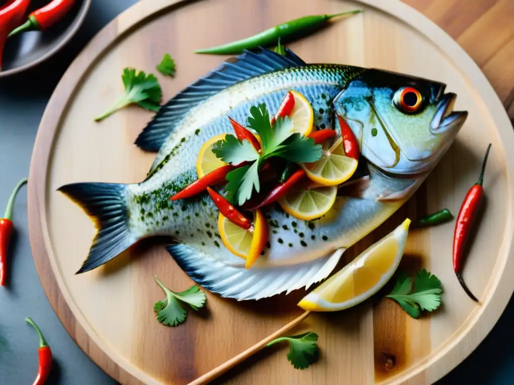 Deléitate con un exquisito tiradito peruano receta fácil de pescado fresco, marinado y decorado con cilantro y chiles rojos