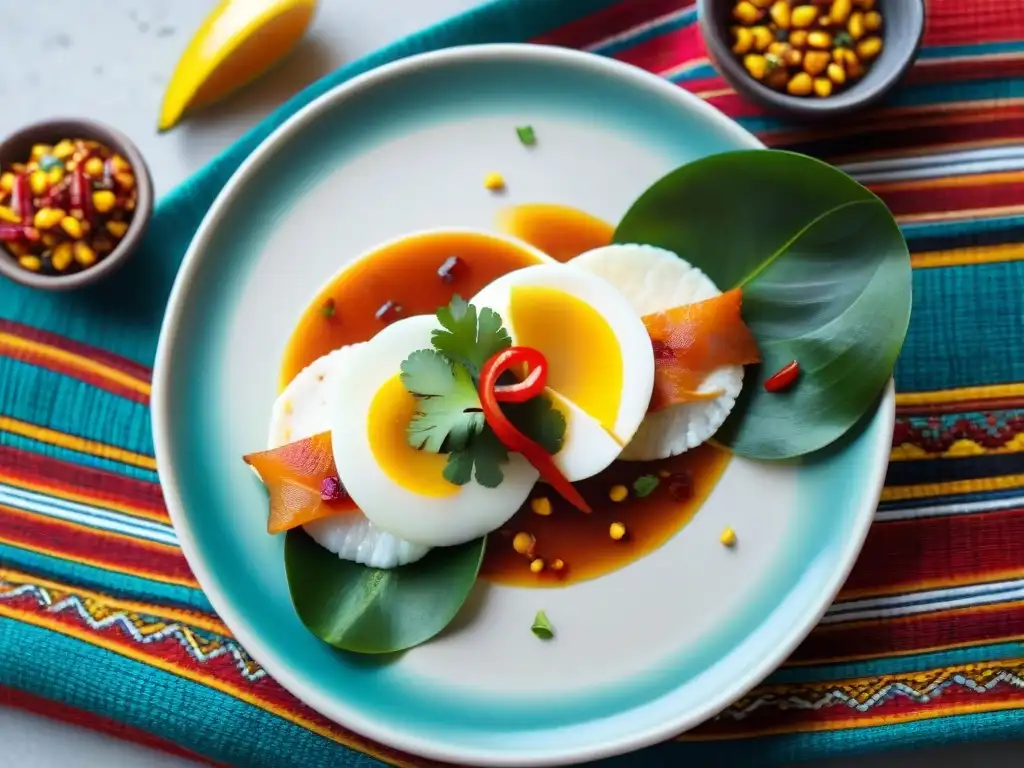 Un exquisito Tiradito peruano sashimi sorprendente con pescado fresco, marinado en cítricos y decorado con chiles peruanos y cilantro