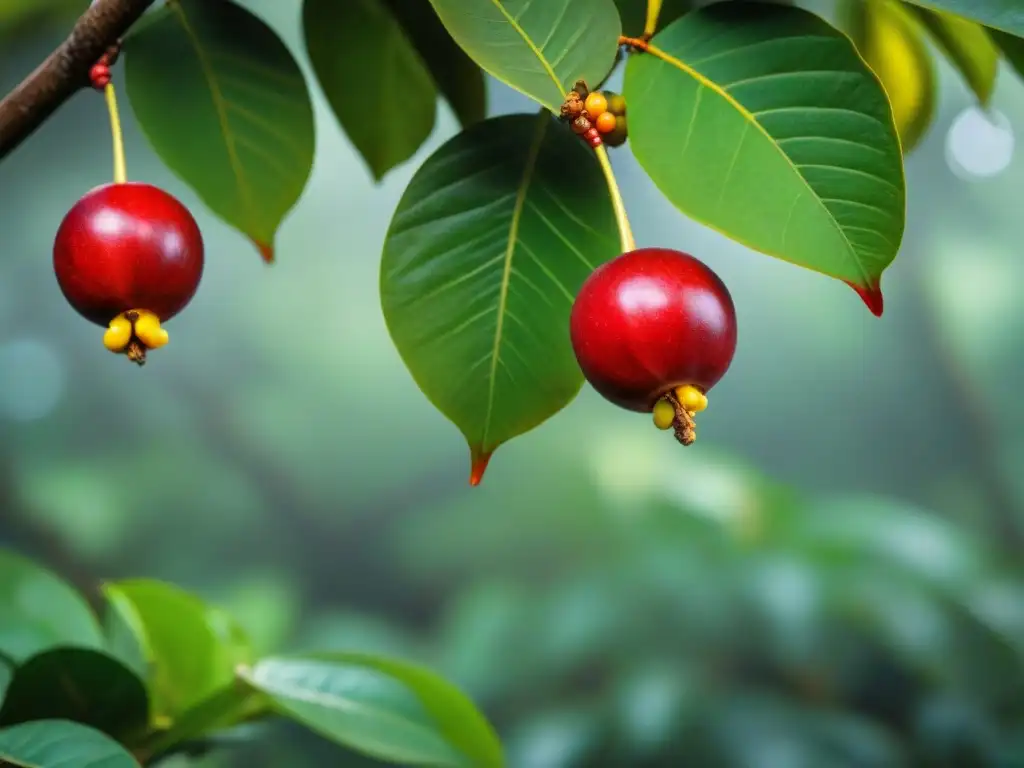 Exuberante camu camu maduro en la selva amazónica, resaltando sus beneficios para la salud