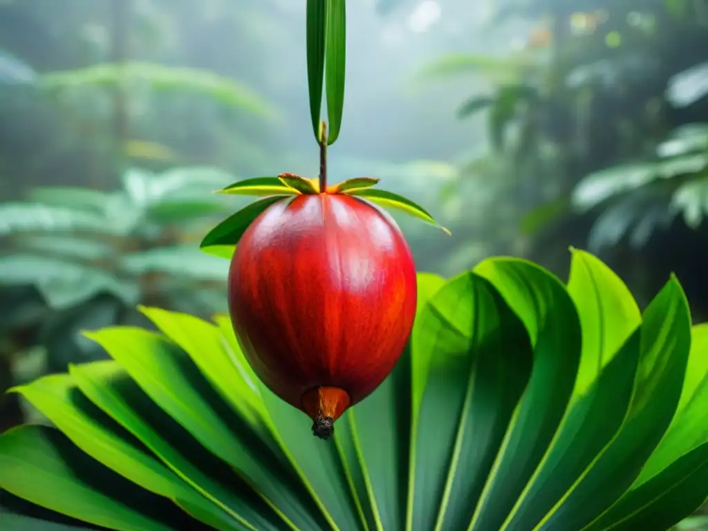 Una exuberante cocona madura cuelga de un árbol en la selva del Amazonas, mostrando la belleza natural y abundancia de este fruto exótico