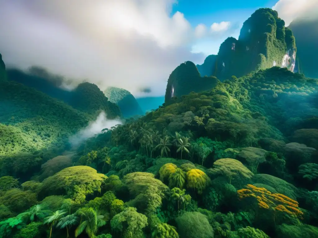 Un exuberante y detallado paisaje de la selva peruana, con ingredientes autóctonos y colores vibrantes