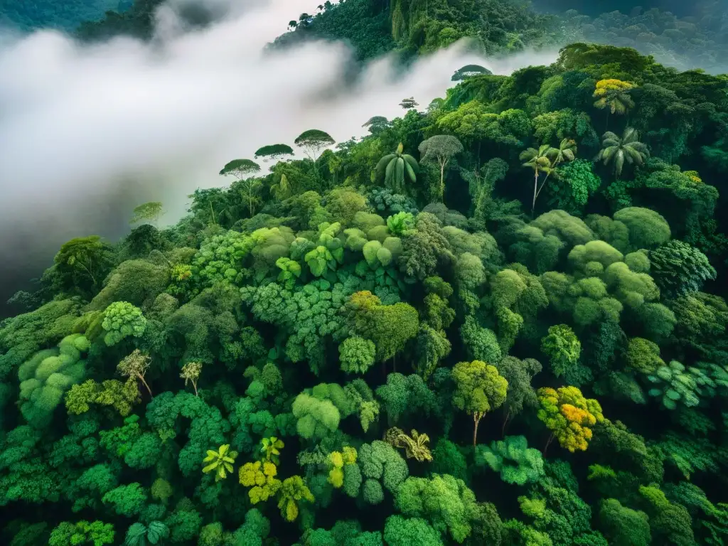 Un exuberante dosel selvático en la Amazonía peruana, con flora y fauna vibrante