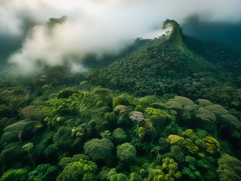 Exuberante selva del Amazonas con Planta medicinal Uña de Gato, biodiversidad y mariposas revoloteando