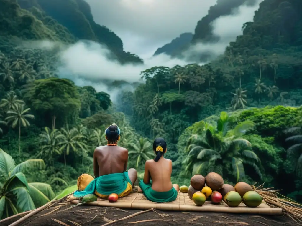 Una familia amazónica cosechando coconas en la exuberante selva