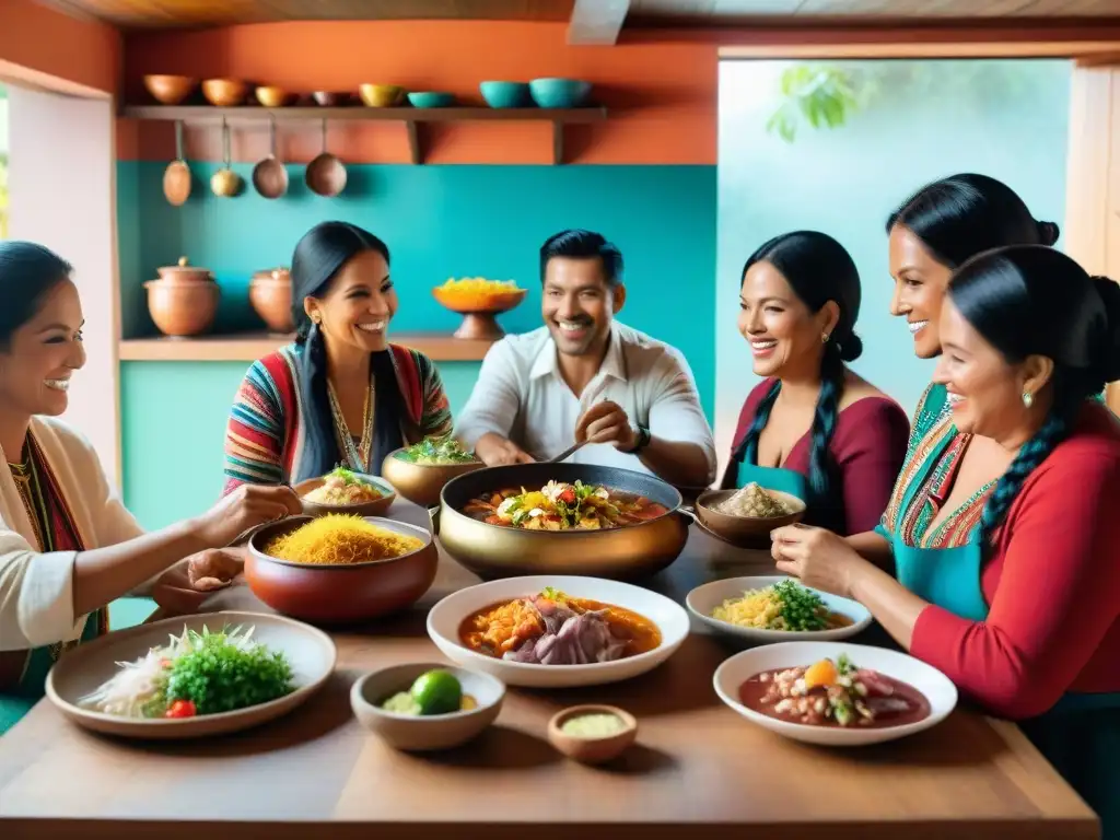 Una familia peruana disfruta de una cena tradicional en un ambiente acogedor