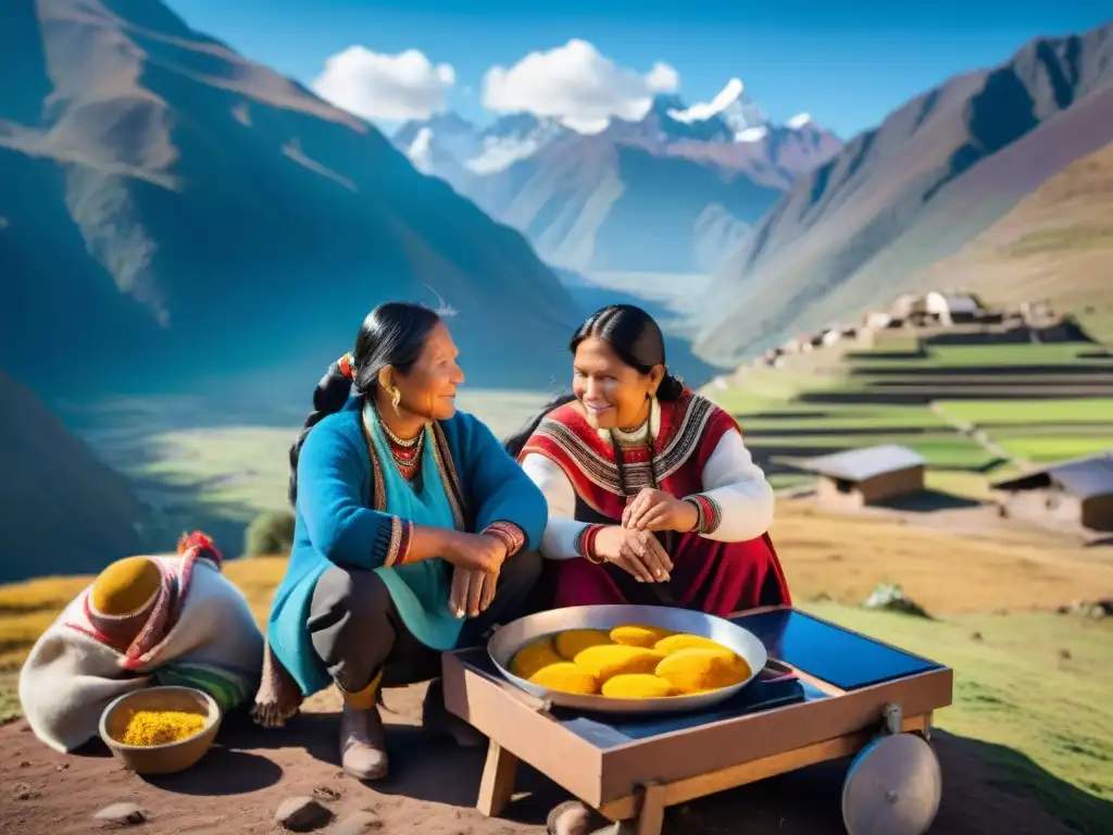 Familia peruana cocinando con cocina solar en los Andes