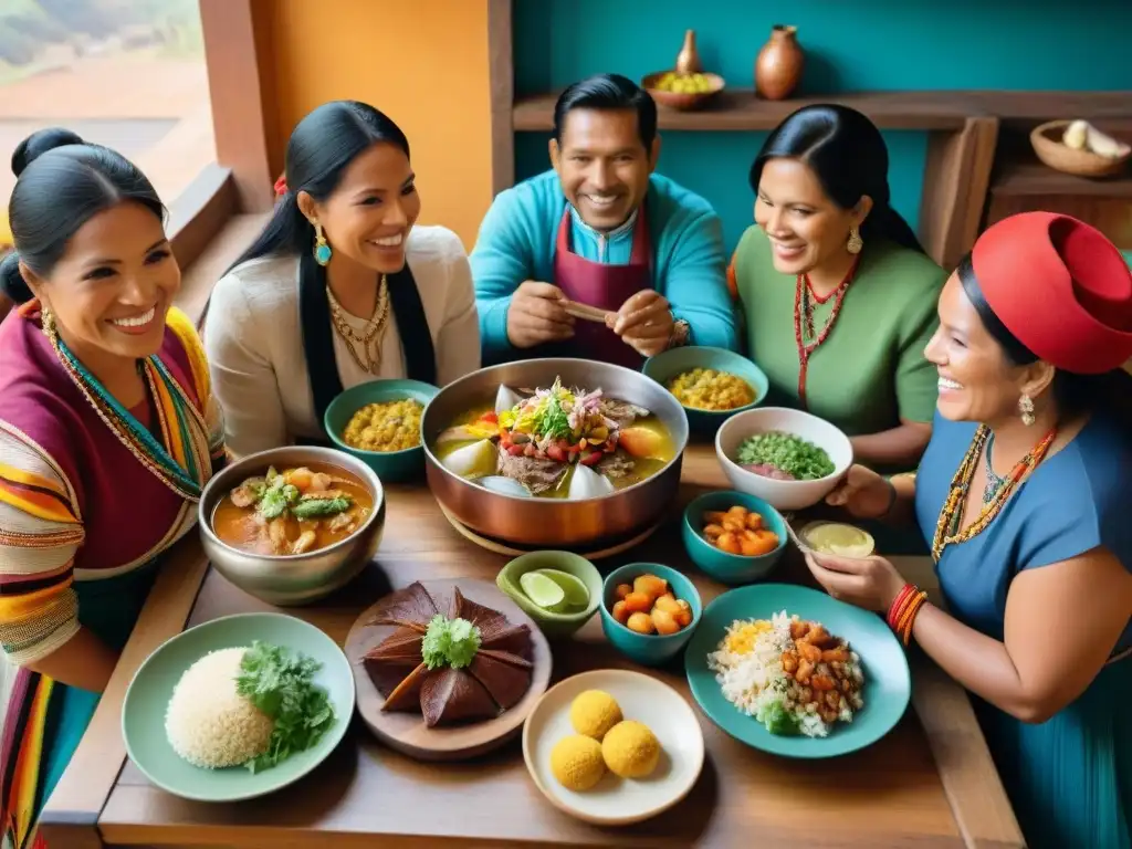 Una familia peruana disfruta de una comida tradicional en un ambiente acogedor