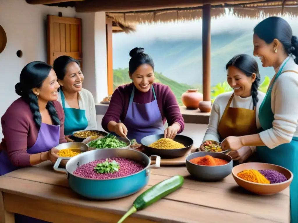 Una familia peruana preparando un platillo tradicional con ingredientes autóctonos