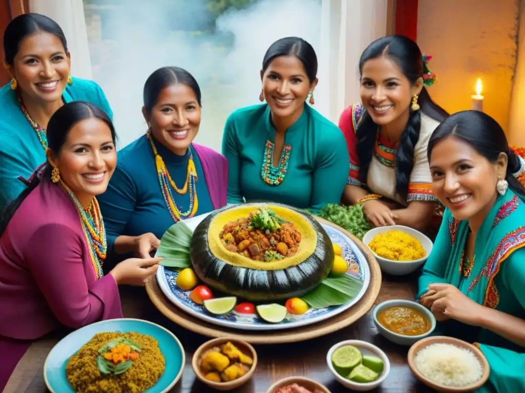 Una familia peruana disfruta de un plato festivo de Relleno, mostrando la rica herencia culinaria y el espíritu comunitario del Perú